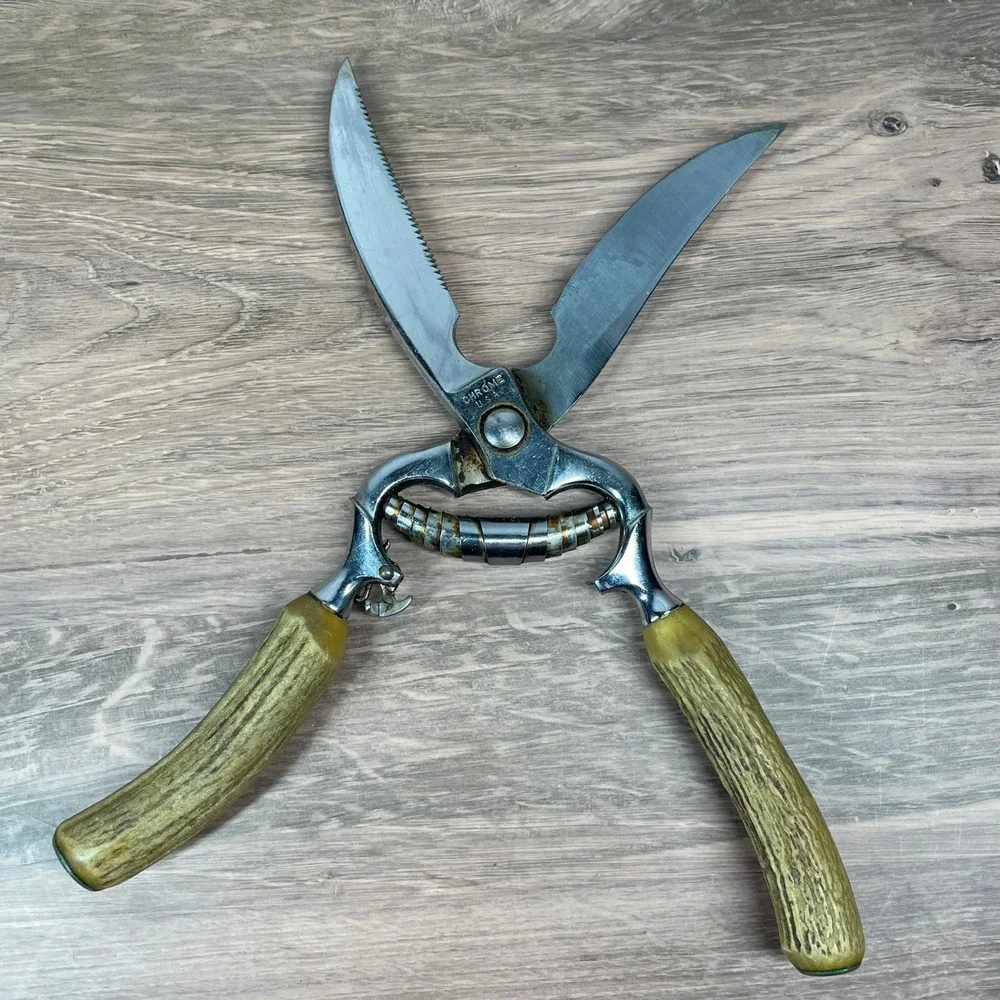 Vintage Boker U.S.A.‎ Stainless Carving Set: Knife, Fork & Chrome Poultry Shears